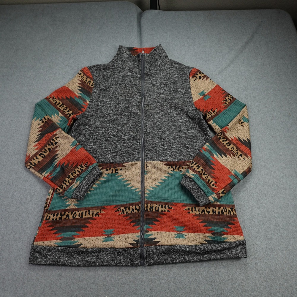 Fashion Express Jacket Womens M Gray Full Zip Southwestern Western Aztec